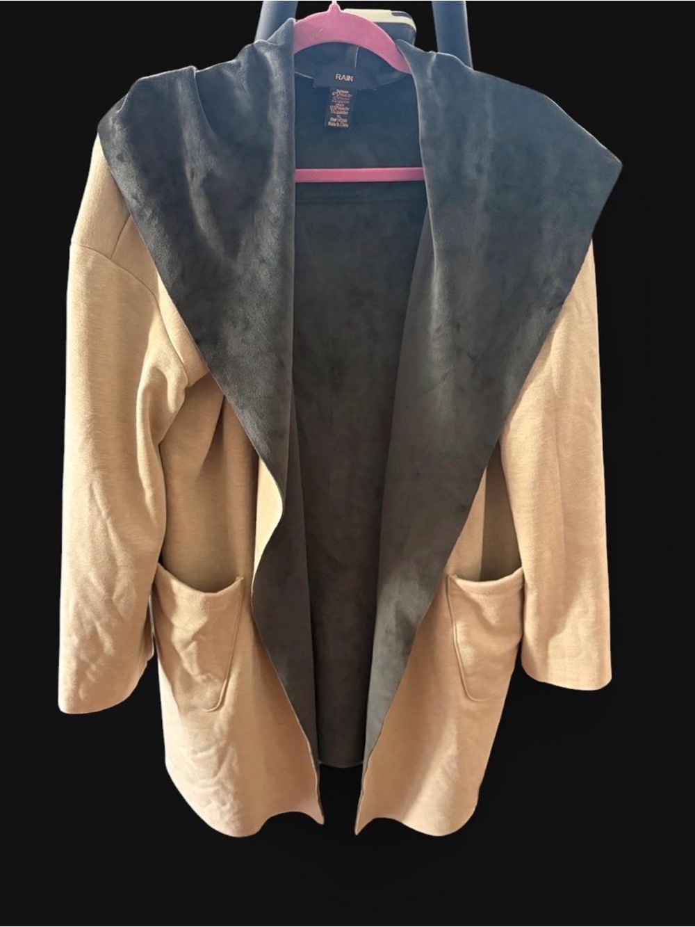 Rain Open-Front Two-Tone Cardigan Coatigan - Cream & Black - Picture 2 of 5